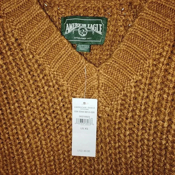 NWT American Eagle brown knit sweater vneck longsleeve oversized XS - Picture 4 of 4